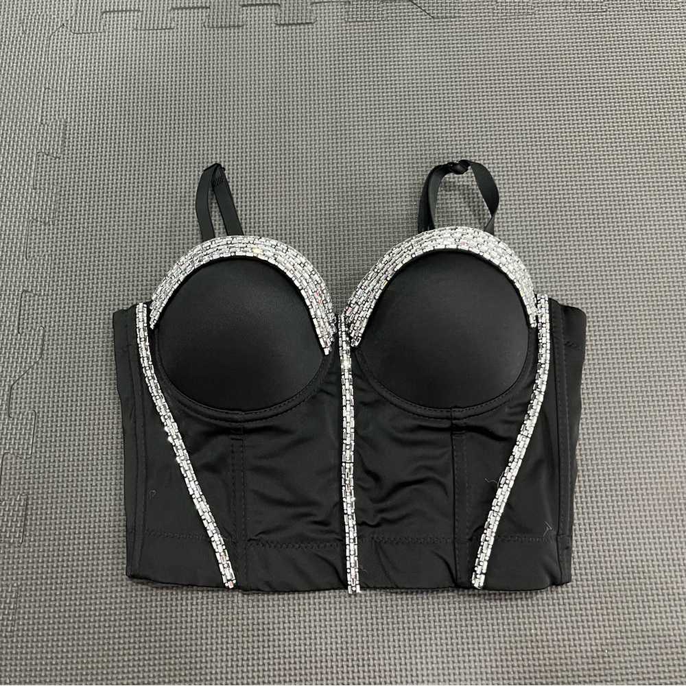 Black Embellished Bustier Top